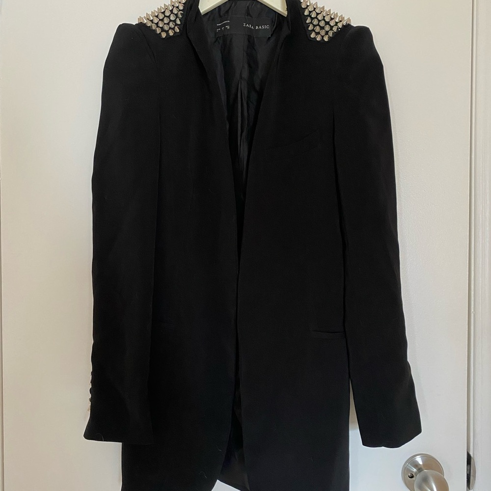 Zara Basic Black Blazer with Studded Shoulders